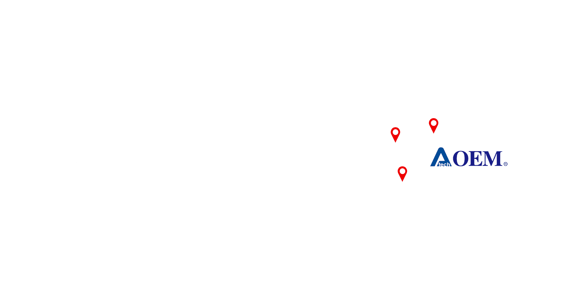 AtechOEM worldwide engineering, manufacturing and support map